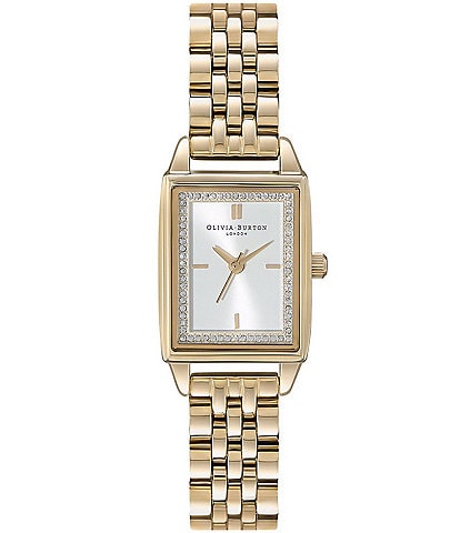 Olivia Burton Rectangle Quartz Analog White Dial Gold Stainless Steel Bracelet Watch