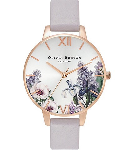 Olivia Burton Secret Garden Parma Lilac Leather Strap Watch