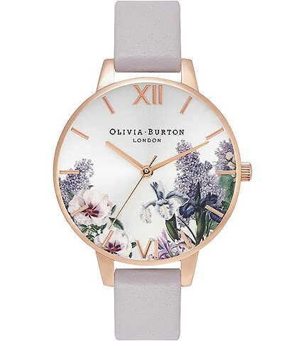 Olivia Burton Secret Garden Quartz Analog Grey-Lilac Leather Strap Watch