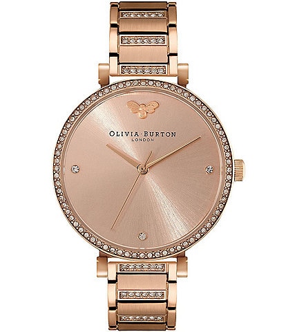 Olivia Burton T-Bar Quartz Analog Blush Dial Carnation Gold Stainless Steel Bracelet Watch