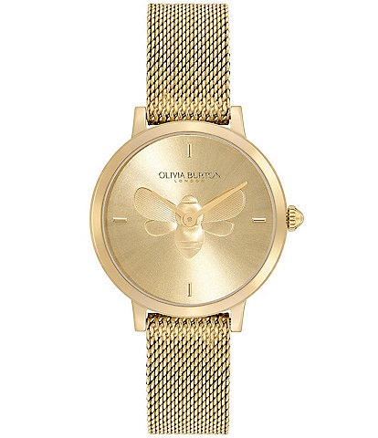 Olivia Burton Women's Bee Ultra Quartz Analog Gold Stainless Steel Mesh Bracelet Watch