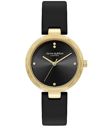 Olivia Burton Women's Dimension T-Bar Quartz Analog Black Leather Strap Watch