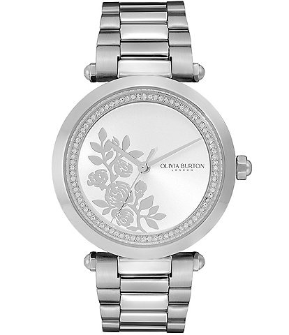 Olivia Burton Women's Floral T-Bar Quartz Analog Stainless Steel Bracelet Watch