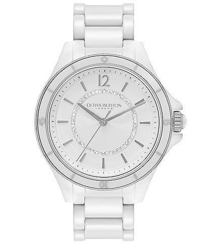 Olivia Burton Women's Sport Luxe Quartz Chronograph White Ceramic Bracelet Watch