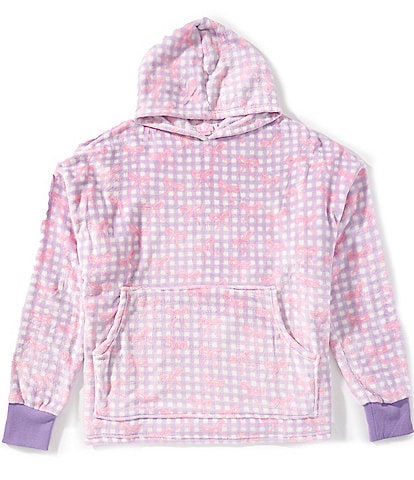 Omg! Accessories Big Girls Gingham Bow Printed Oversized Pullover Hoodie
