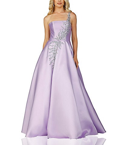 One Shoulder Beaded Strap Ball Gown
