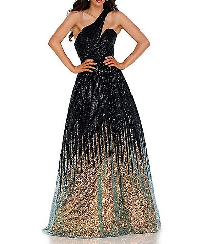 One Shoulder Ombre Sequin Ball Gown