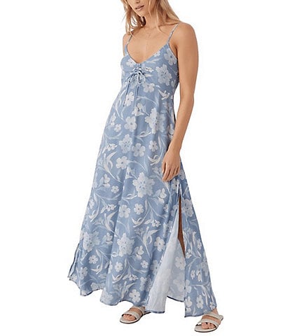O'Neill Ainsley Floral Print Side Slit Maxi Dress