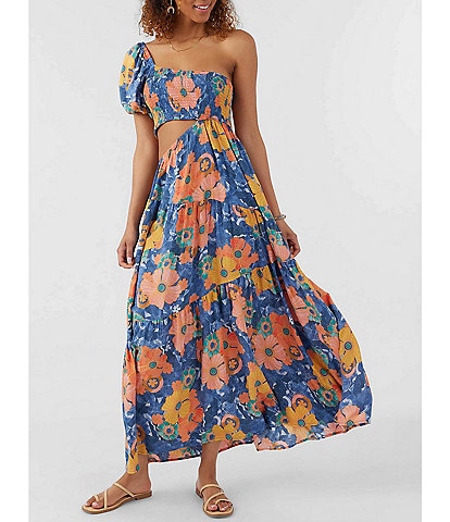 O'Neill Aya Floral Printed Side Cut-Out One-Shoulder Maxi Dress