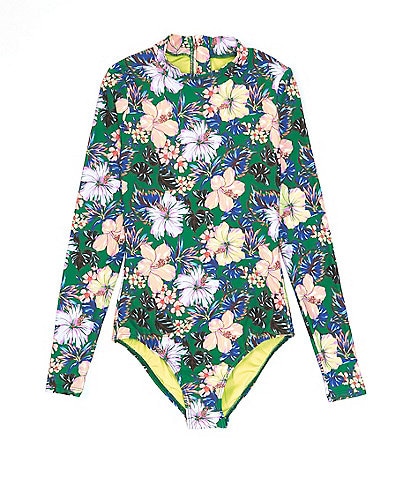 O'Neill Big Girls 7-14 Long-Sleeve Floral Rashguard Bellamy Swimsuit