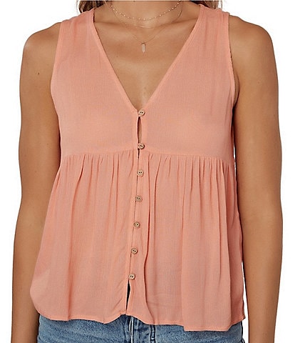 O'Neill Chrystie Solid Button-Front Flowy Tank Top
