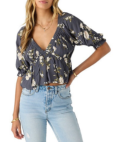 O'Neill Crisella Blouson Sleeve Floral Printed Woven Top