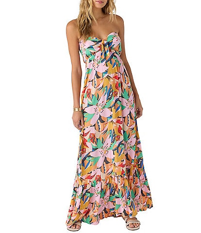 O'Neill Isadora Strapless Tropical Floral Printed Strapless Maxi Dress