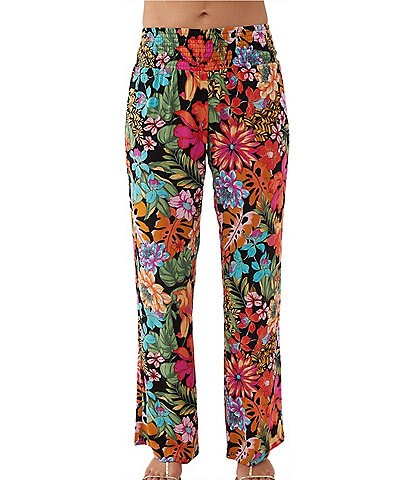 O'Neill Johnny Reina Coordinating Mid Rise Floral Print Smocked Waist Pants