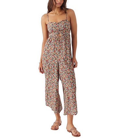 O'Neill Keiko Floral Print Tie Front Cut-Out Crop Jumpsuit