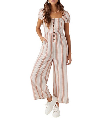 Parker Dominica Sleeveless Button Front Stripe Jumpsuit deals Wide Leg Crop White 4