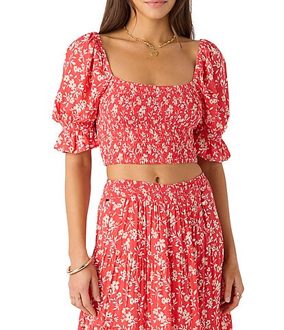 O'Neill Lorna Puffed Sleeve Floral Printed Cropped Top