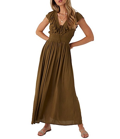 O'Neill Nolee Short Sleeve Solid Crinkle Maxi Dress