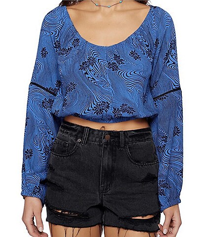 O'neill Rosalie Long Sleeve Ladder Lace Printed Crop Top