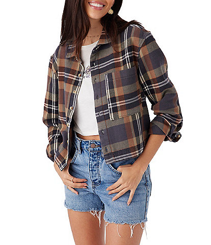 O'Neill Roy Long Sleeve Plaid Cropped Brushed Flannel Shirt