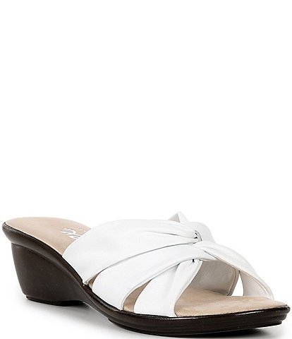 Onex Lilly Leather Twisted Knot Slip On Wedge Sandals