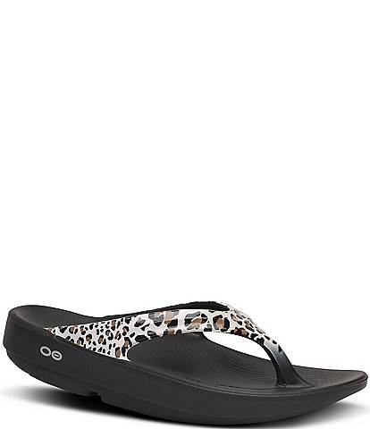 OOfos OOlala Leopard Recovery Thong Sandals
