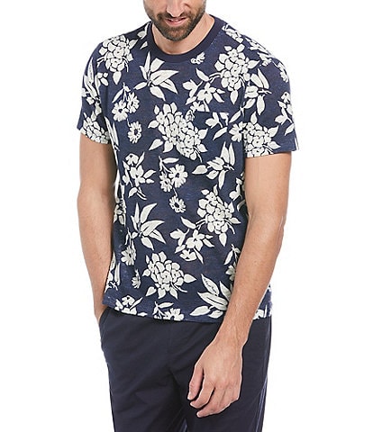 Original Penguin Linen Blend Slub Floral Print Short Sleeve T-Shirt