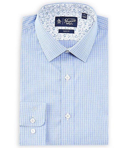 Original Penguin Logan Slim Fit Spread Collar Mini-Check Dress Shirt