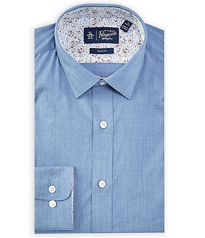 Original Penguin Slim Fit Stretch Spread Collar Melange With Floral Dress Shirt