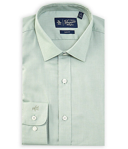 Original Penguin Slim Fit Stretch Spread Collar Royal Oxford Dress Shirt