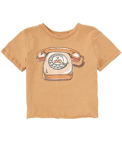 Originality Big Girls 7-16 Short Sleeve Cherry Telephone Crop T-Shirt