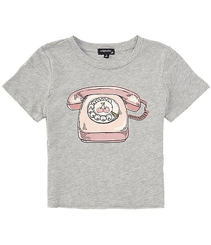 Originality Big Girls 7-16 Short Sleeve Cherry Telephone Crop T-Shirt