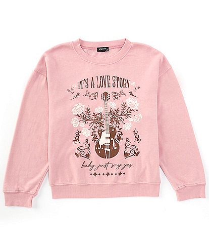 Originality Big Girls 7-16 Long Sleeve Love Story Fleece Sweatshirt