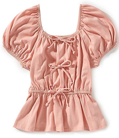 Originality Big Girls 7-16 Puff Sleeve Bow Front Top