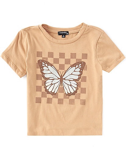 Originality Big Girls 7-16 Short Sleeve Butterfly Check Crop T-Shirt