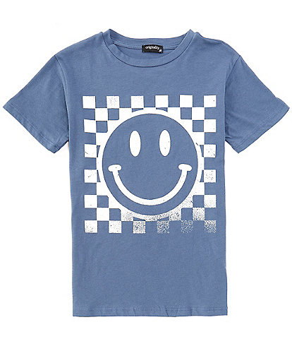 Originality Big Girls 7-16 Short Sleeve Checker Smiley Face Graphic T-Shirt