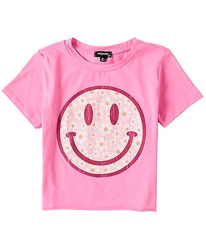 Originality Big Girls 7-16 Short Sleeve Ditsy Smiley Crop T-Shirt