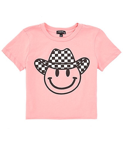Originality Big Girls 7-16 Short Sleeve Graphic Smiley Check Cowboy Cropped T-Shirt