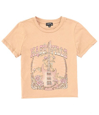 Originality Big Girls 7-16 Short Sleeve Nashville Guitar Cropped T-Shirt