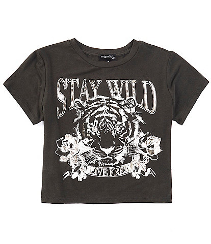 Originality Big Girls 7-16 Short Sleeve Stay Wild & Tiger Face Graphic T-Shirt