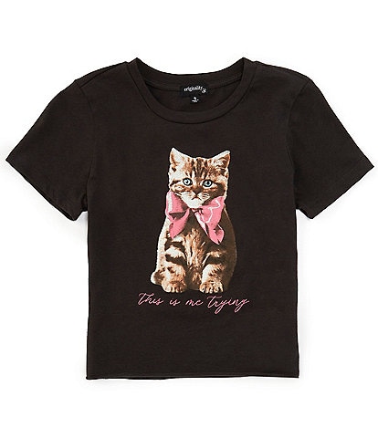 Originality Big Girls 7-16 Short Sleeve This Is Me Trying Kitty Crop T-Shirt