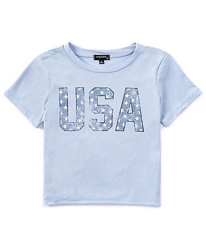 Originality Big Girls 7-16 Short Sleeve USA Americana Cropped Graphic T-Shirt