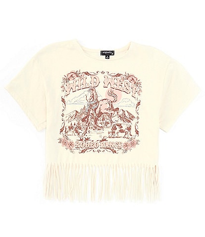 Originality Big Girls 7-16 Short Sleeve Wild West Rodeo Ranch Fringed T-Shirt
