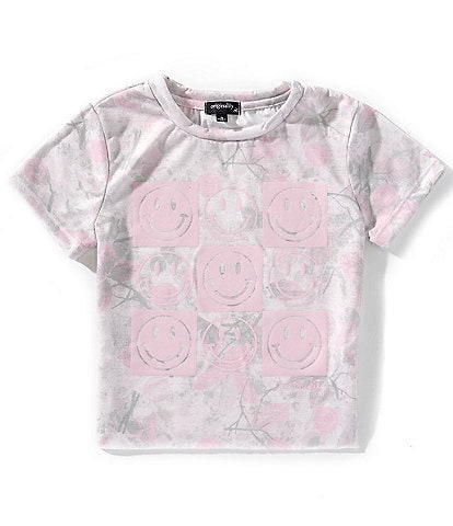 Originality Big Girls Short-Sleeve Camouflage Printed/Checked Smiley Face Graphic T-Shirt