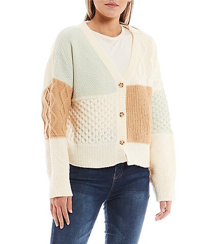 Originality Color Blocked Button Front Cardigan