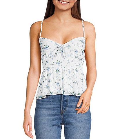 Originality Ditsy Floral Printed Mesh Baby Doll Tank Top