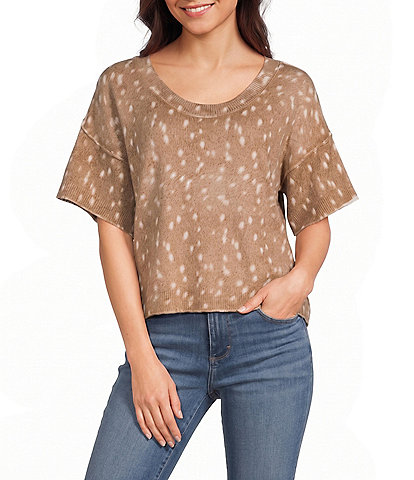 Originality Doe Printed Short Sleeve Sweater