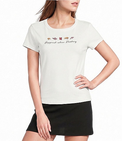 Originality Happiest When Reading Short Sleeve Baby Tee