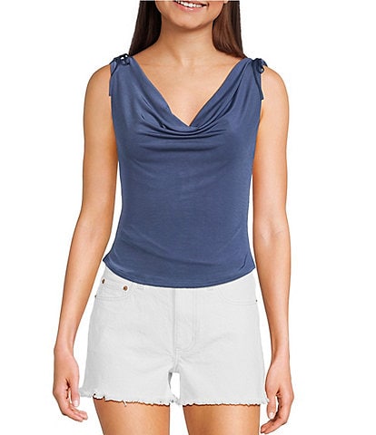 Originality Cowl Neck Tie Shoulder Top