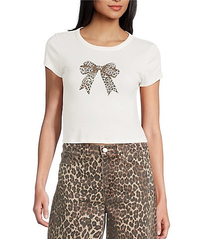 Originality Leopard Bow Print Short Sleeve Graphic Baby T-Shirt